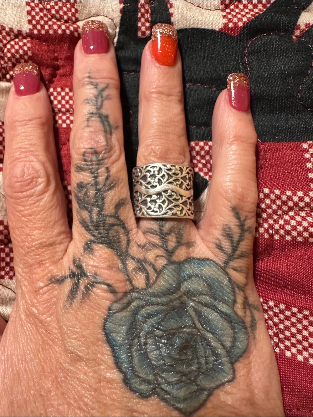 Sterling Silver Filigree Wide Band Ring - Silver